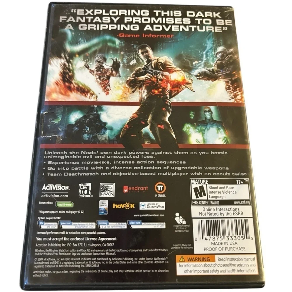 Wolfenstein PC DVD Game For Windows Battle Evil And Unexpected Foes Action